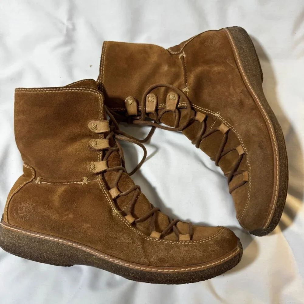 Timberland Reykir Ghillie Lace-Up Ankle Boots Tan Suede 11 Winter Cozy Boho Warm